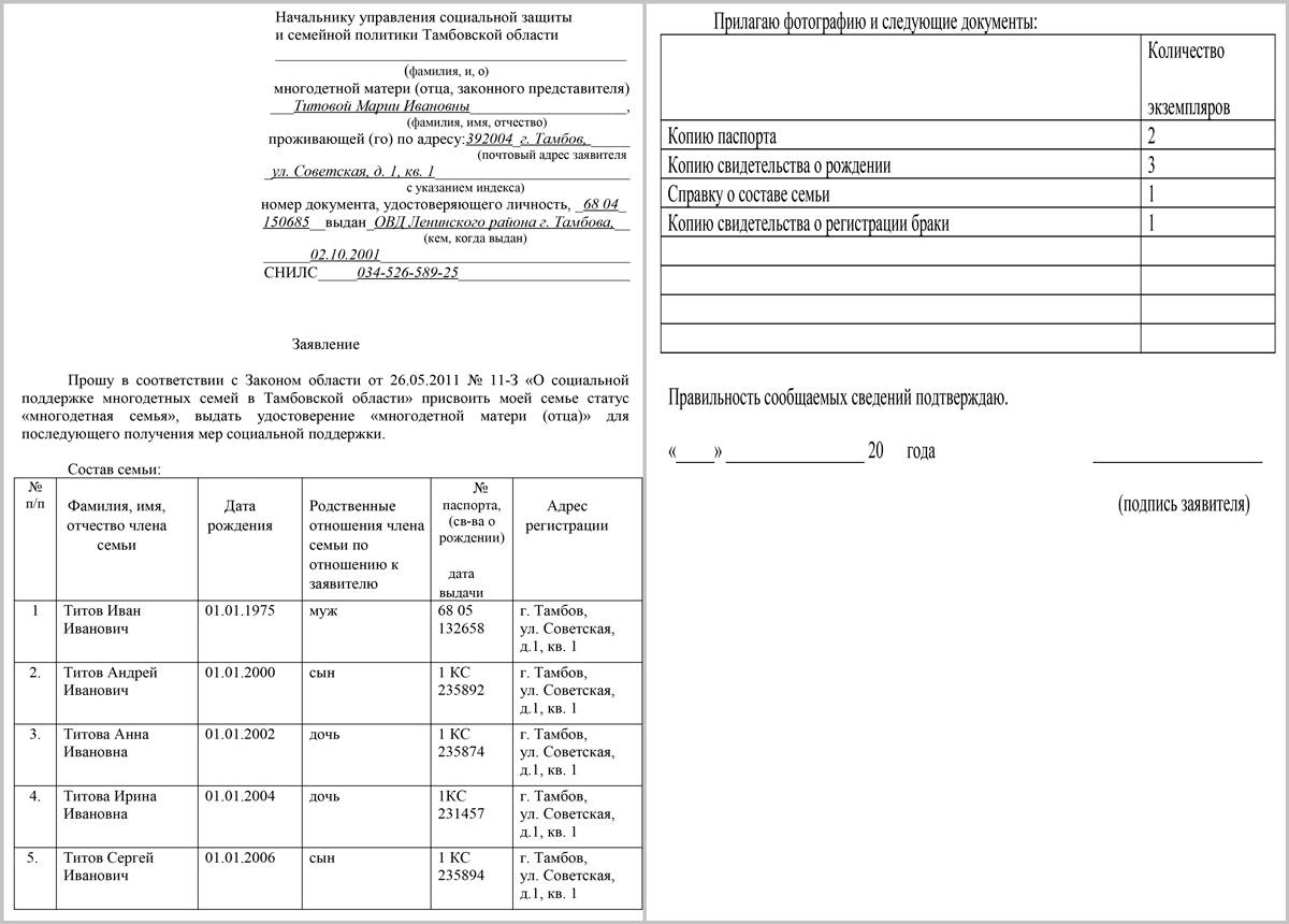 Справка многодетной семьи образец